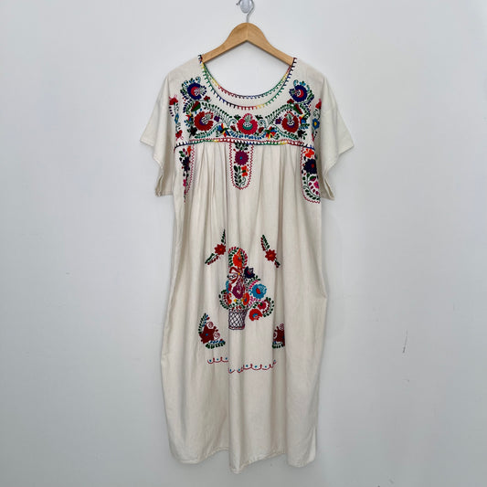 1970s Mexican Embroidered Cotton Summer Dress