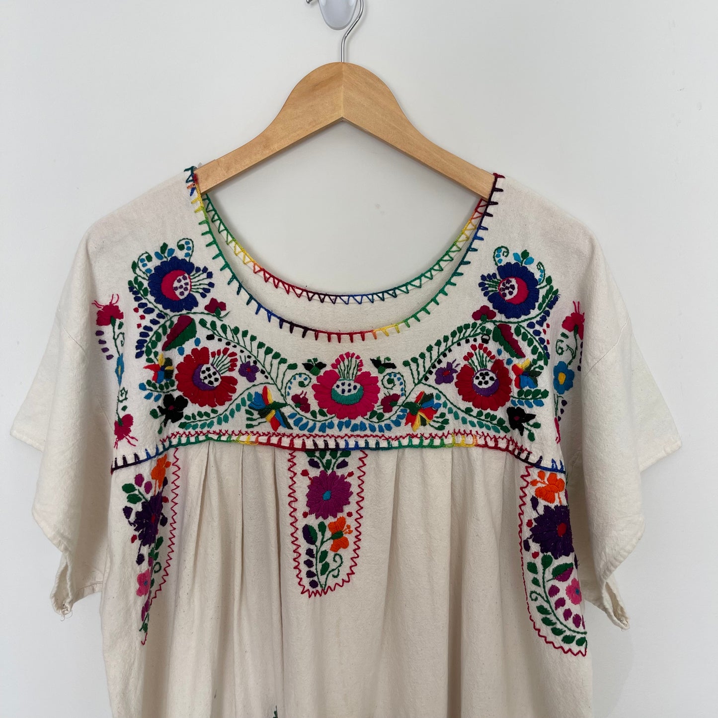 1970s Mexican Embroidered Cotton Summer Dress