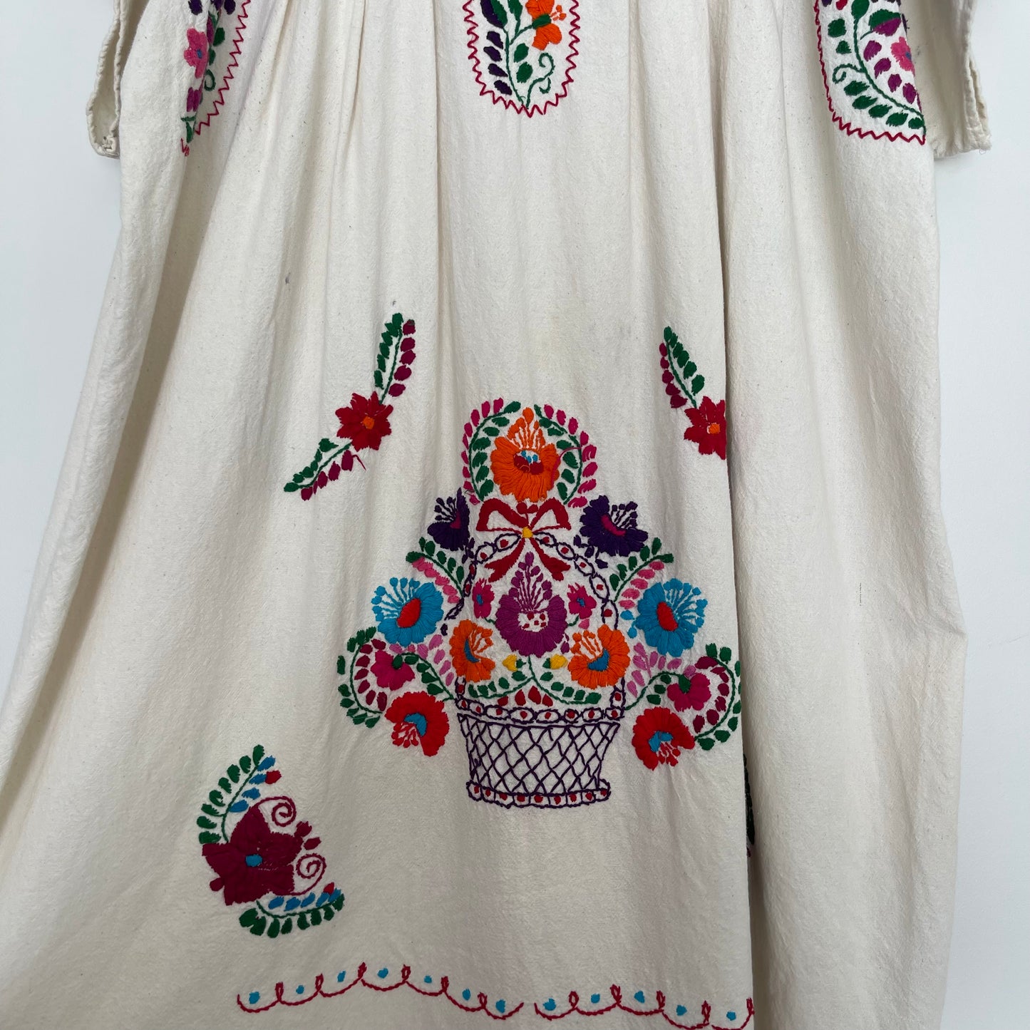 1970s Mexican Embroidered Cotton Summer Dress