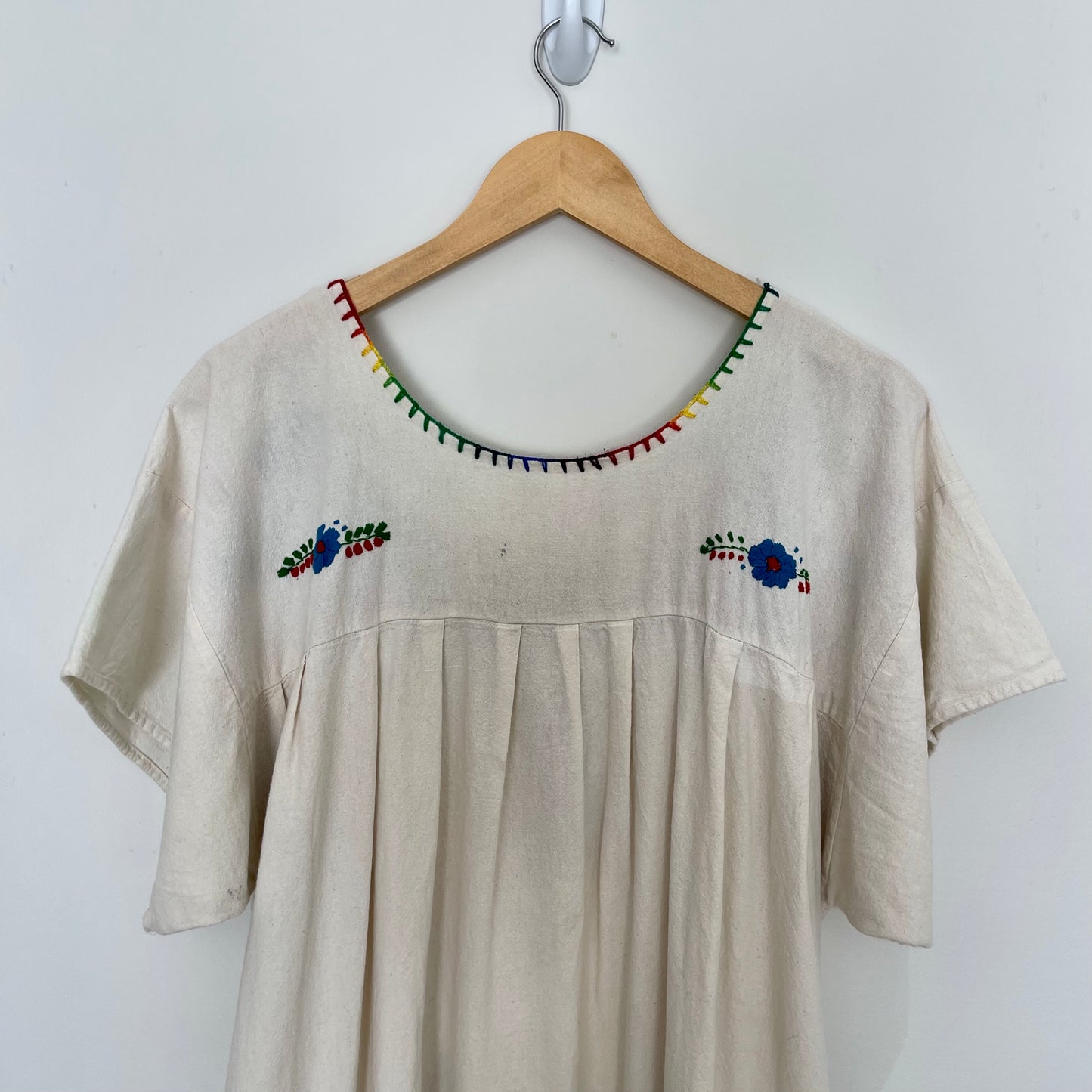 1970s Mexican Embroidered Cotton Summer Dress
