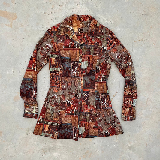 1970s Novelty Print Mini Dress