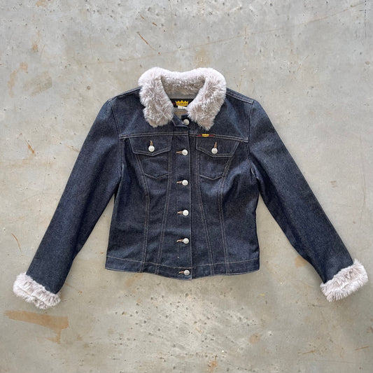 2000s Todd Oldham Faux Fur trim Denim Jacket