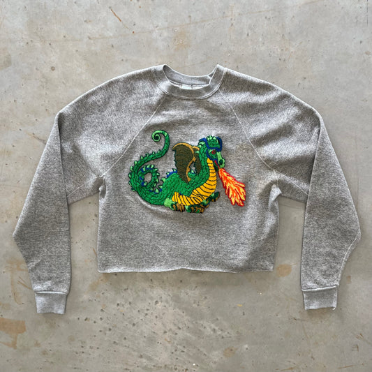 1980s Dragon Patch Cropped Sweatshirt