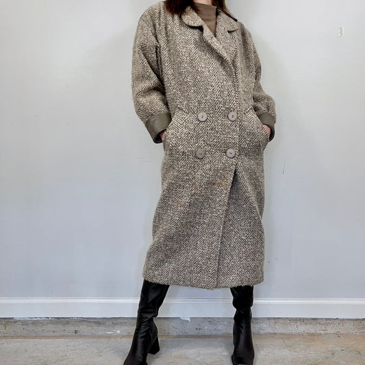 1980s Braefair Wool & Leather Cocoon Winter Coat