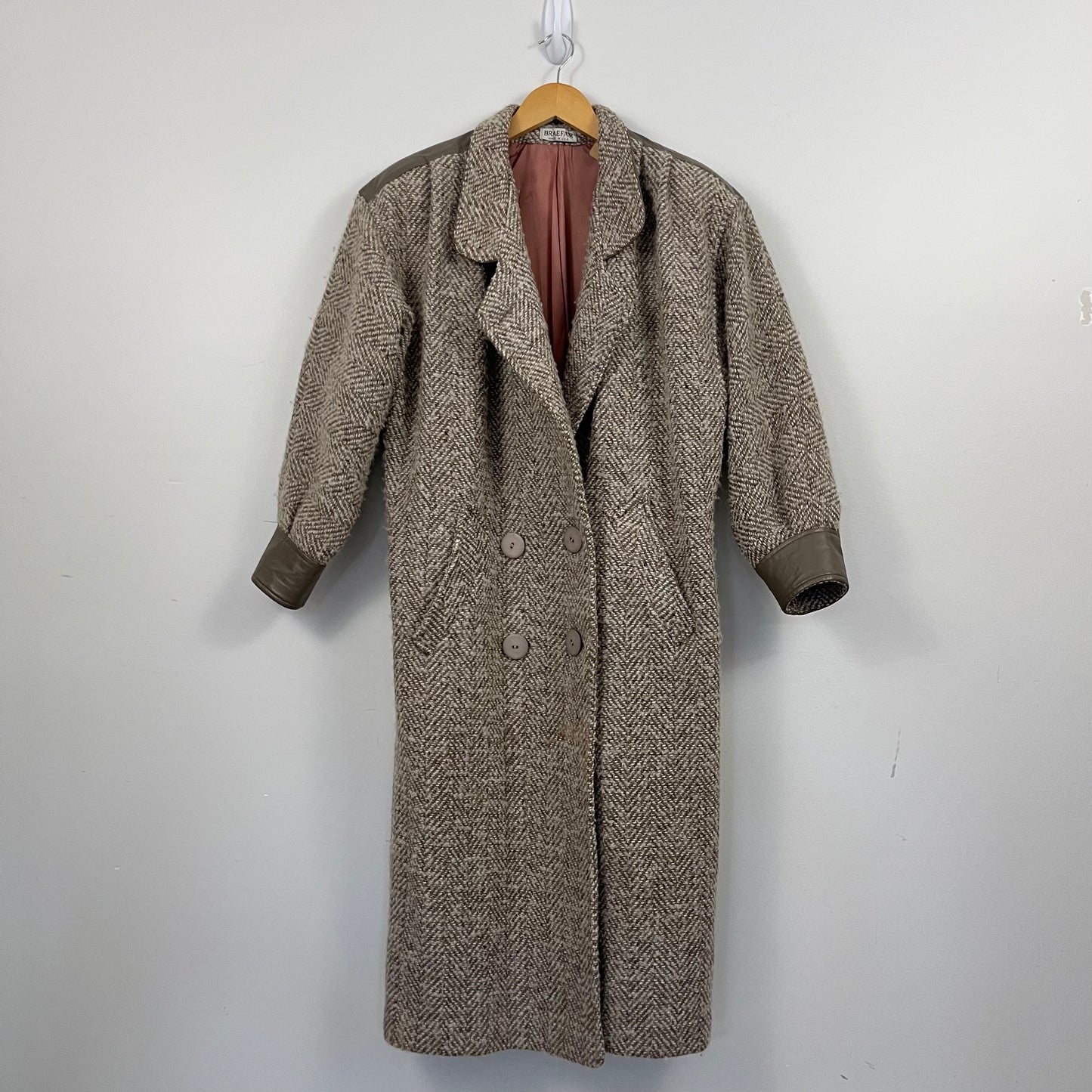 1980s Braefair Wool & Leather Cocoon Winter Coat