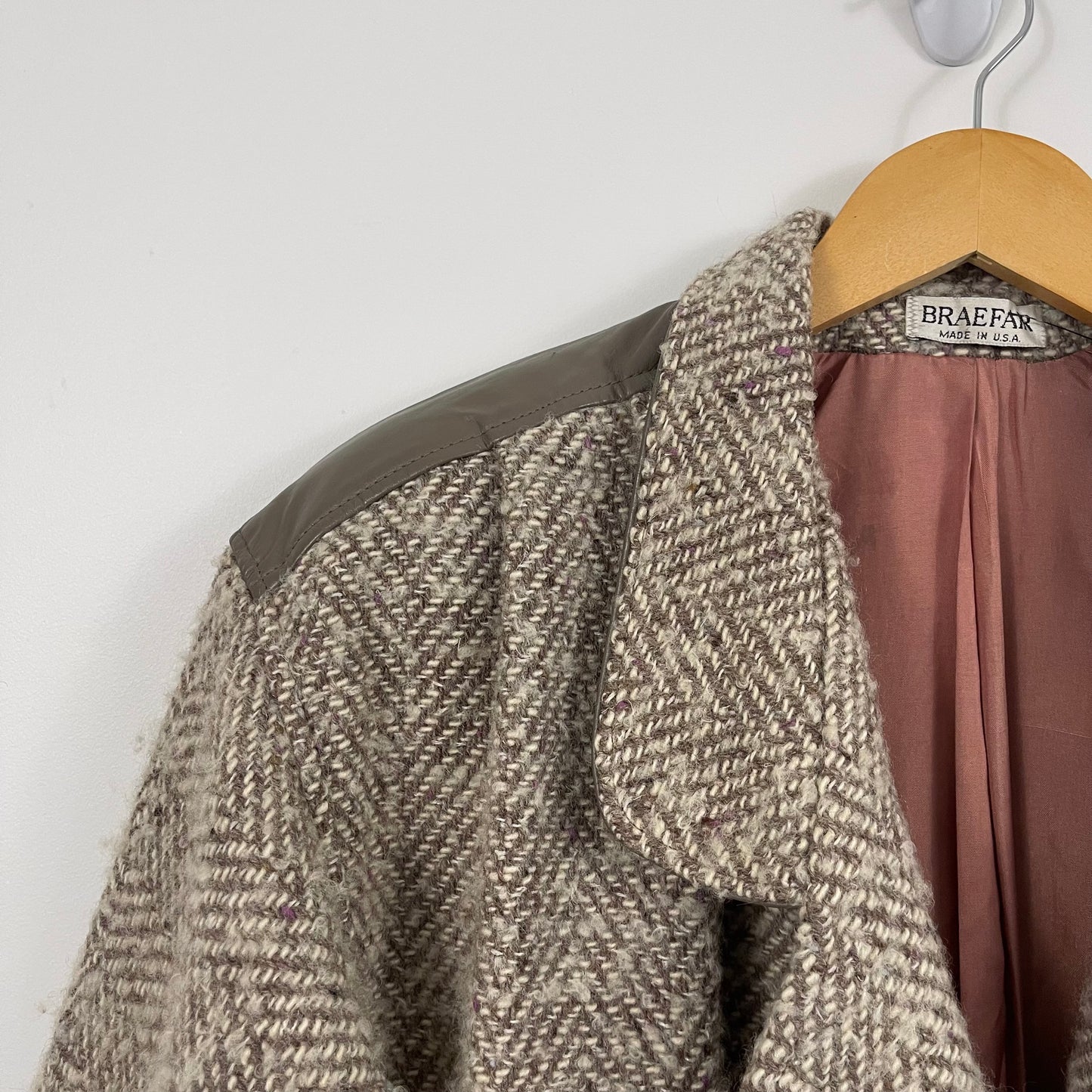 1980s Braefair Wool & Leather Cocoon Winter Coat