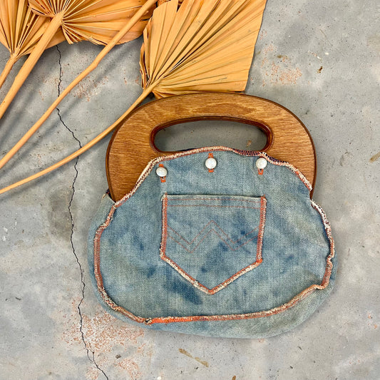 1970s Upcycled Wrangler denim top handle purse