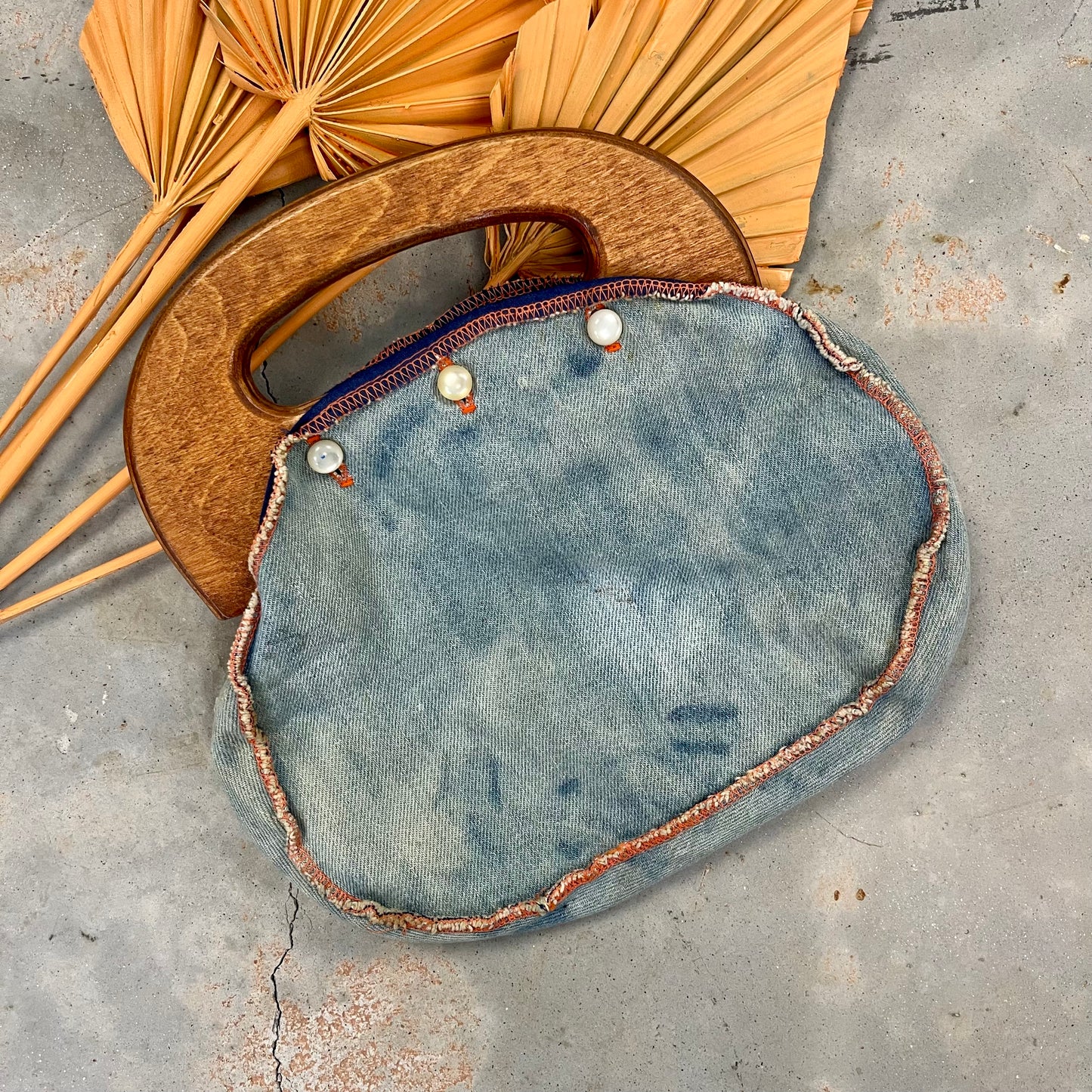 1970s Upcycled Wrangler denim top handle purse