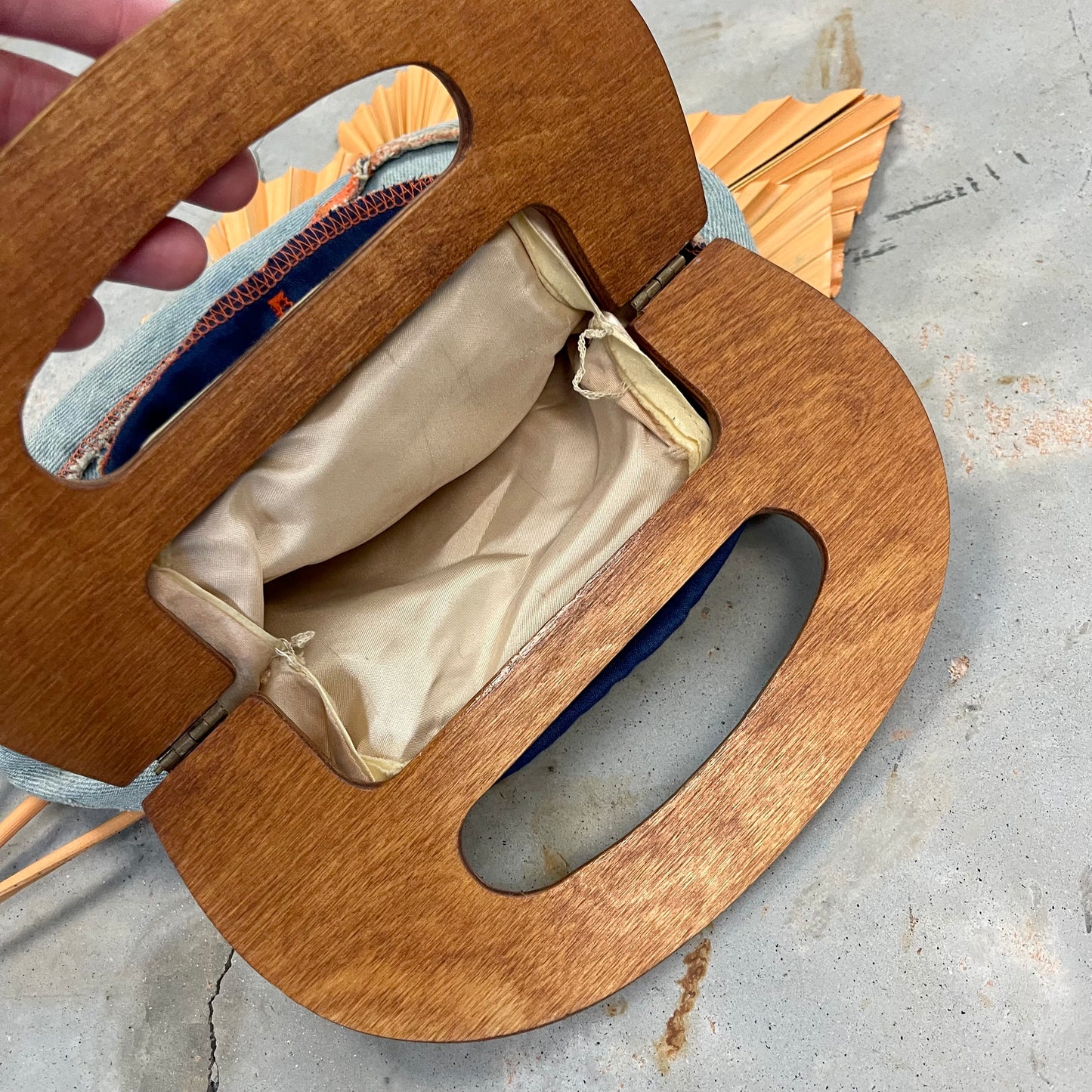 1970s Upcycled Wrangler denim top handle purse