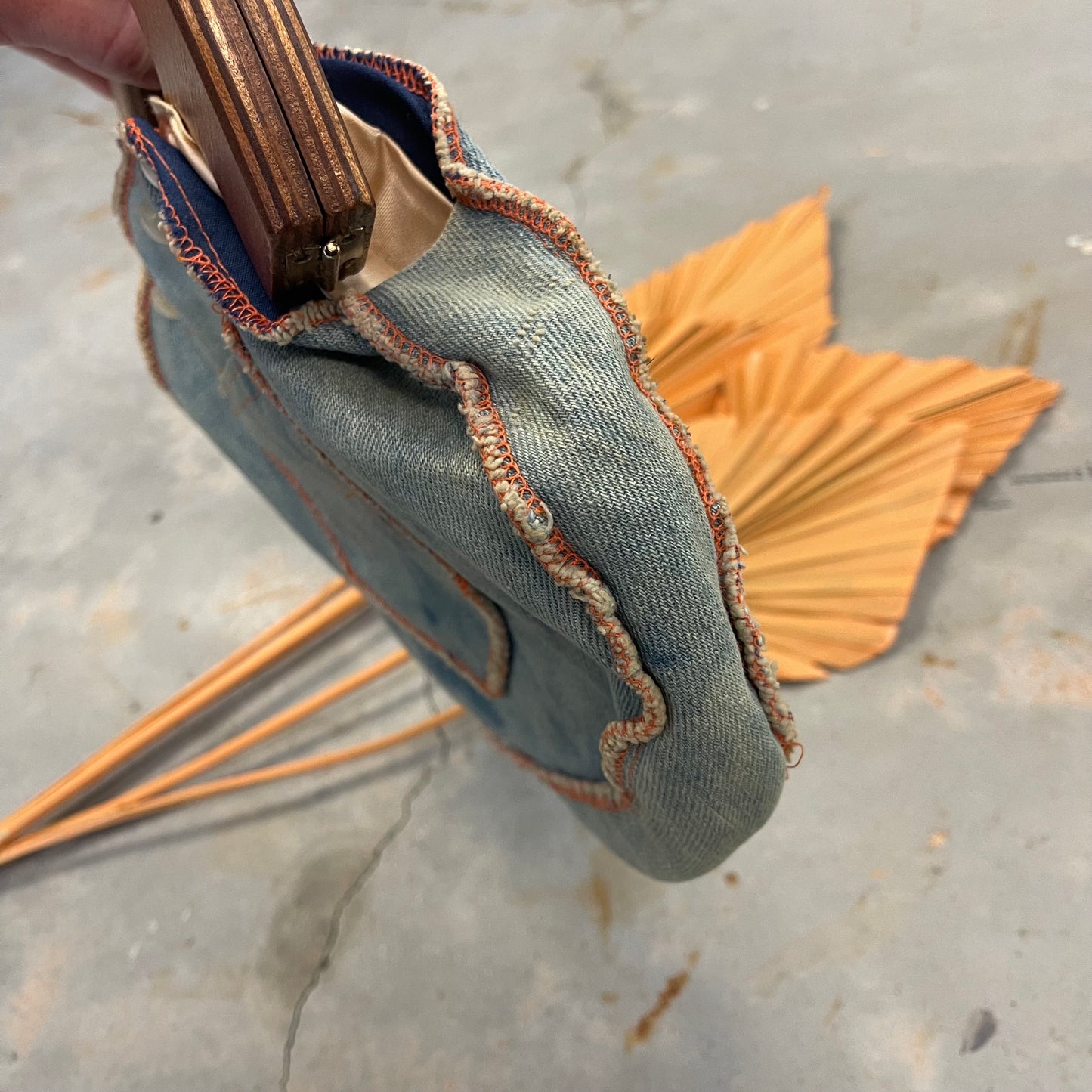 1970s Upcycled Wrangler denim top handle purse