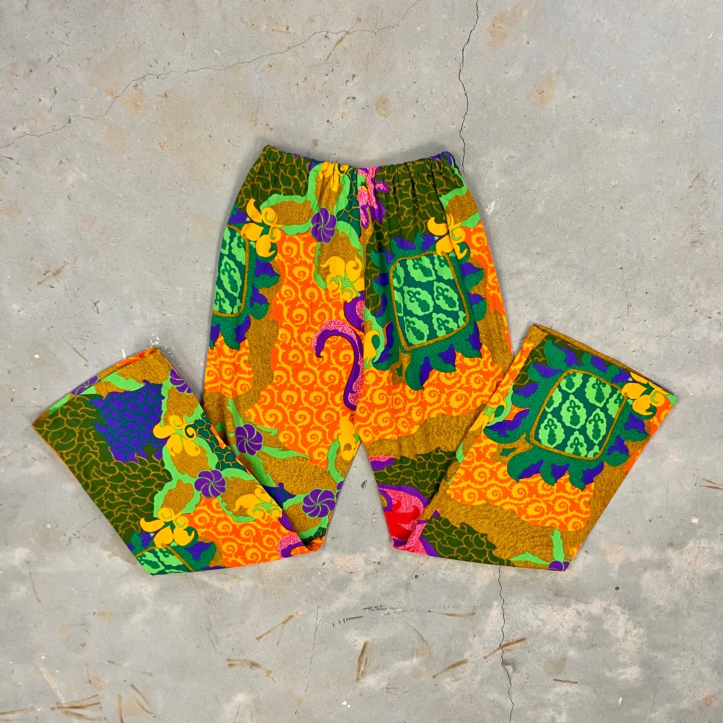 1970s Neon Pattern Flared Pants