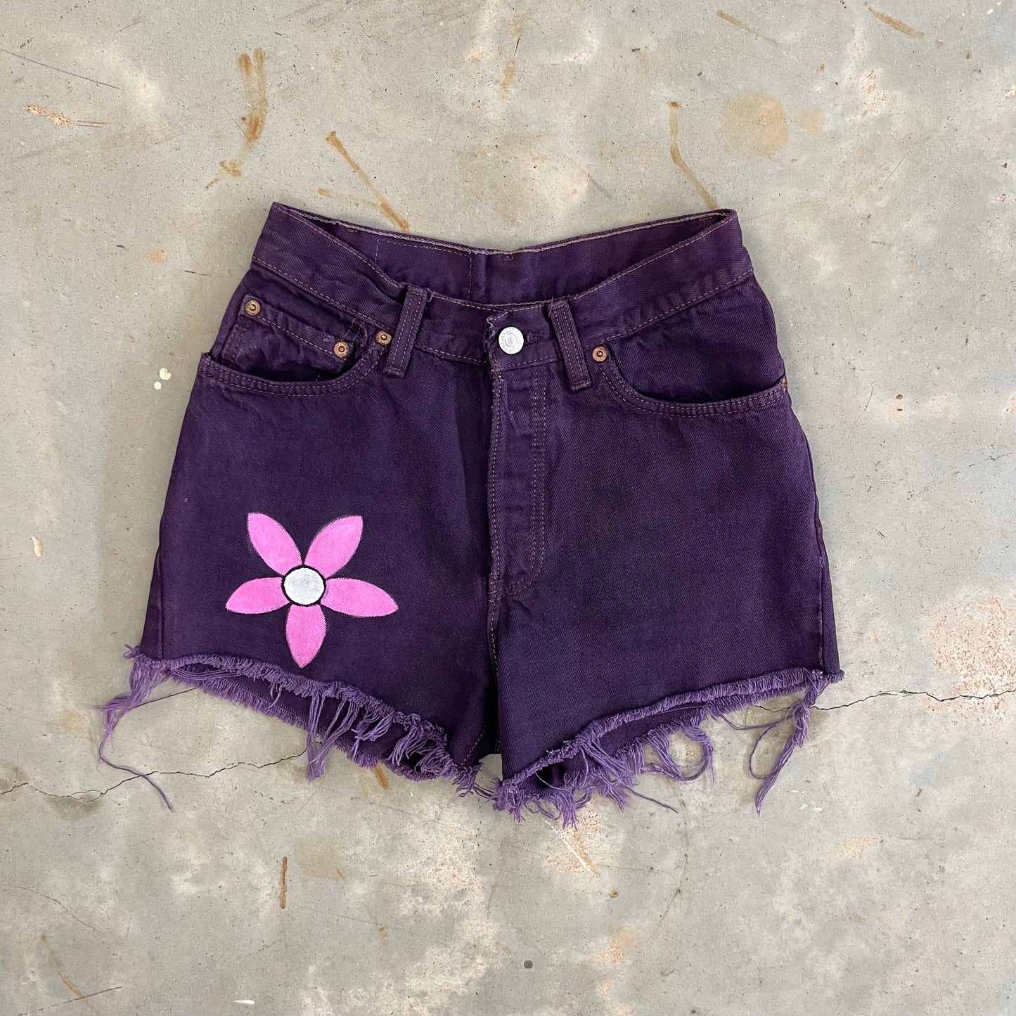 '90s Hand-painted Levi's 501 denim cut offs