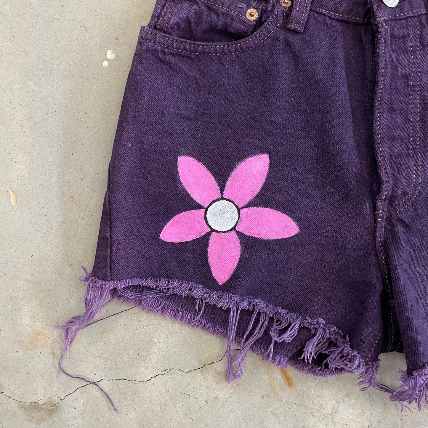 '90s Hand-painted Levi's 501 denim cut offs