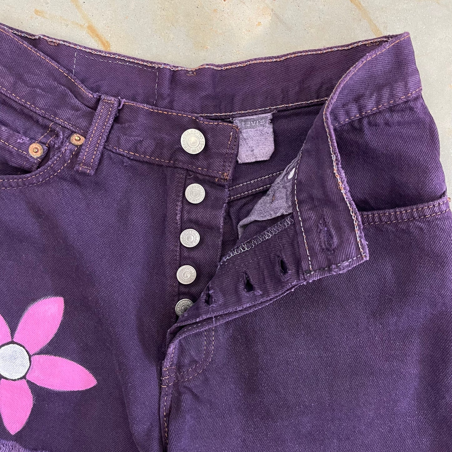 '90s Hand-painted Levi's 501 denim cut offs