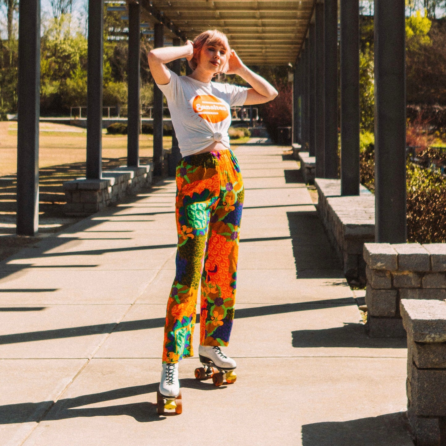 1970s Neon Pattern Flared Pants